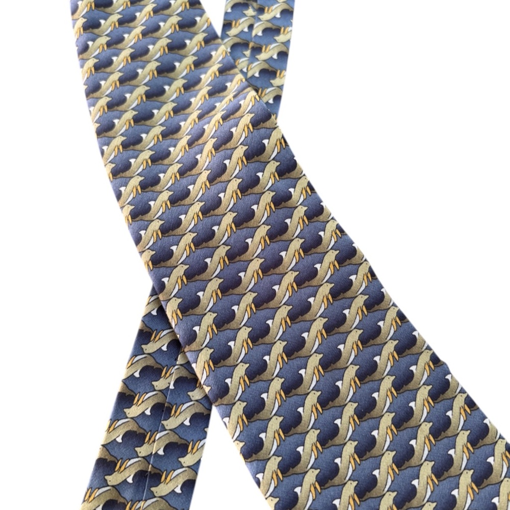 Men’s Silk Dolphin Print Tie – Ocean Theme 100% silk